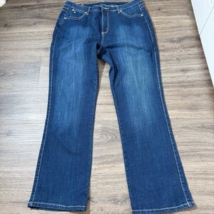 Aura Embroidered Bootcut Jeans Size 14 Short Stretch Denim